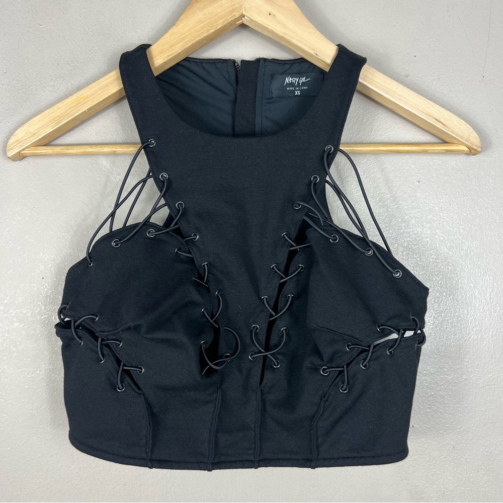Nasty Gal Black Cropped Corset Tank Top